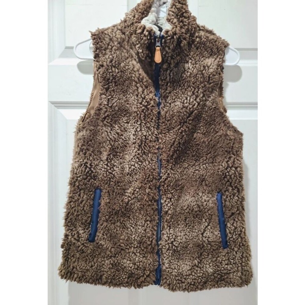 Simply Southern Brown Faux Fur Fleece Zip Up Vest Small